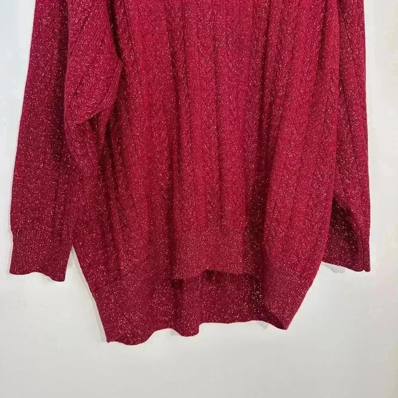 Athleta Crossroads Metallic Holiday Sweater Cable Knit Crew Wool | Red | SZ 2X - Picture 8 of 13